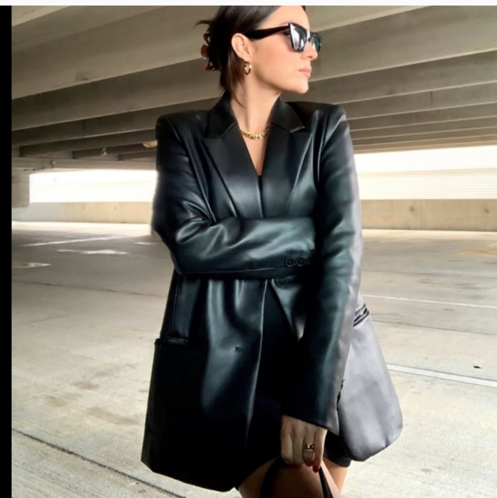 Zara * Oversized Faux Leather Blazer - Picture 9 of 16